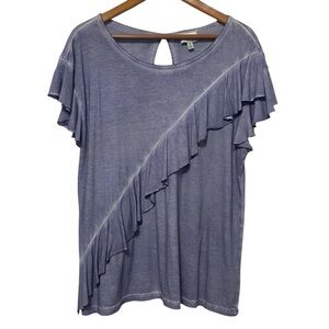 Susina Womens XL Top Asymmetrical Ruffle Keyhole Flutter Coastal Whimsical Flowy